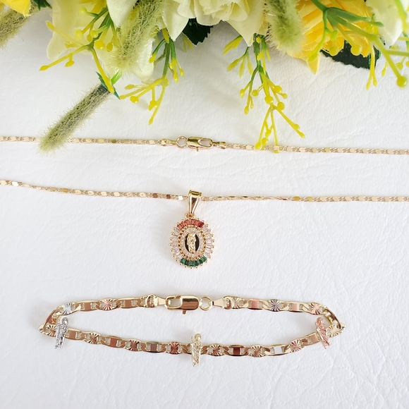 St Jude Crystal Gold Plated Necklace and Bracelet - Picture 3 of 5